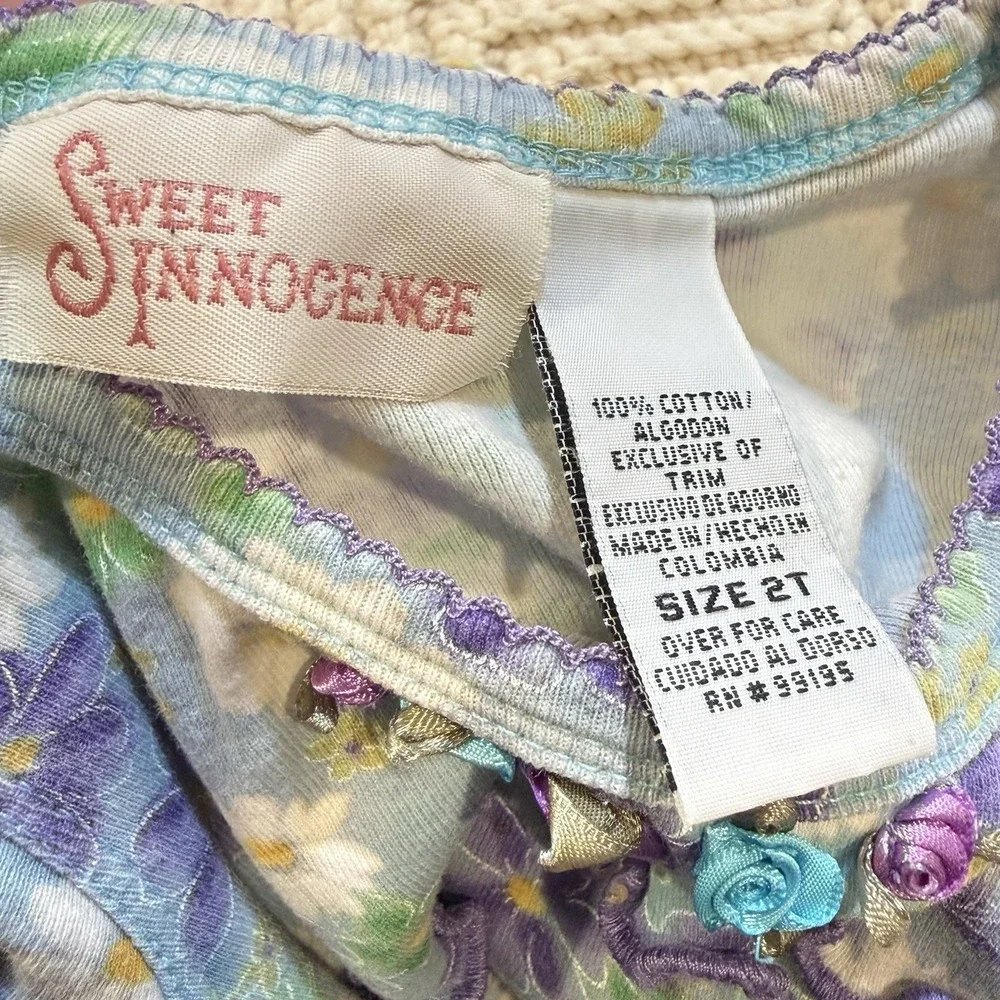 Sweet Innocence‎ Y2K Ruffle Dress Size 2T Purple Blue Daisies Tie Back Summer